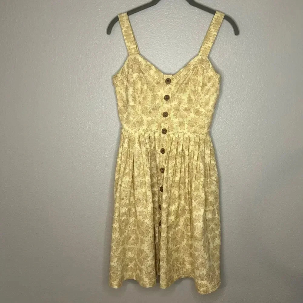 Maeve Anthropologie yellow dragonfly cafe sundress size 8